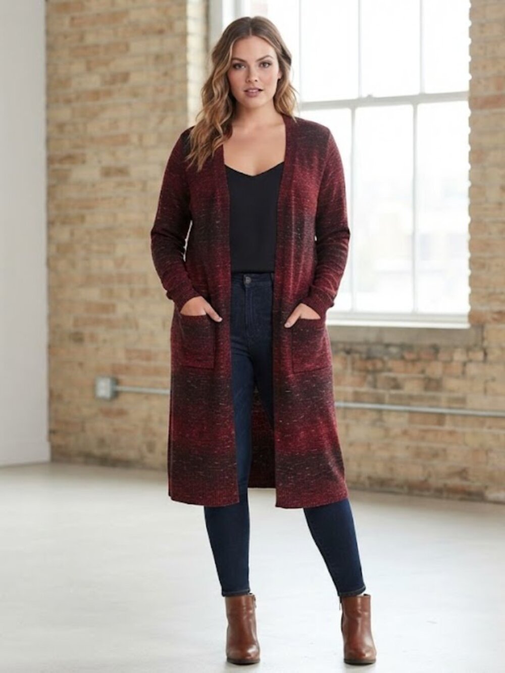 Long fine-knit cardigan/ duster